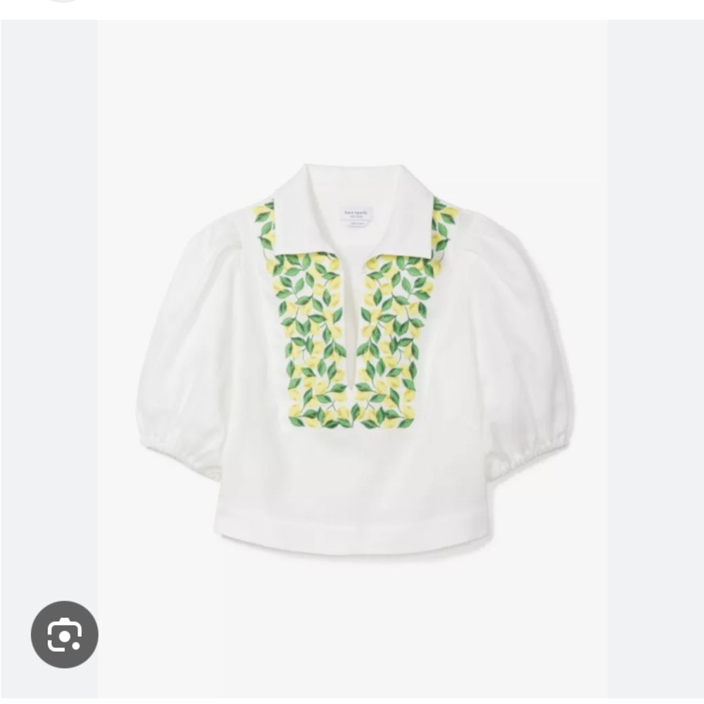 🍋 NWT Kate Spade White Linen Embroidered Lemons Puff Sleeve Blouse Top - Picture 4 of 6